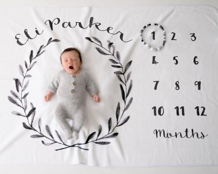 Personalized Baby Milestone Fleece Blanket I06