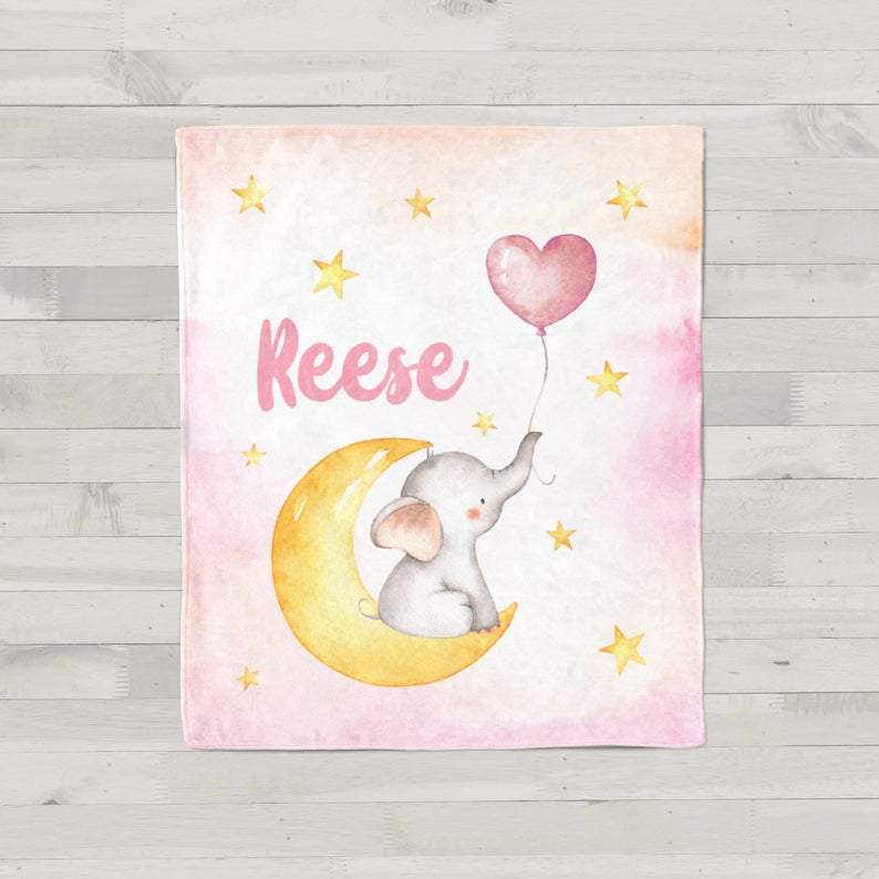 Personalized Name Fleece Blanket - Elephant08 Pink