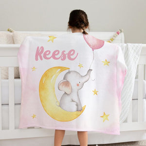 Personalized Name Fleece Blanket - Elephant08 Pink