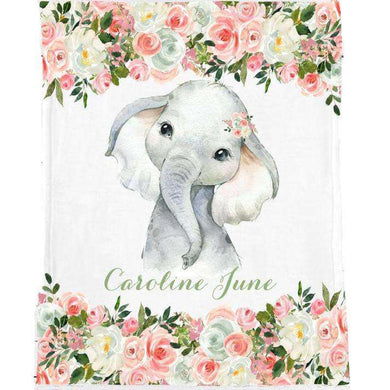 Personalized Name Fleece Blanket 09-Elephant