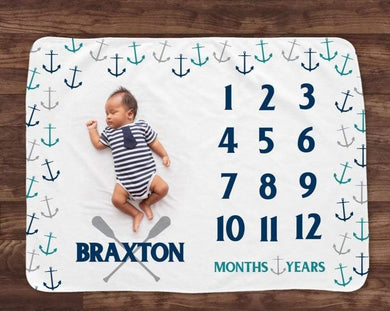 Personalized Baby Milestone Fleece Blanket I09