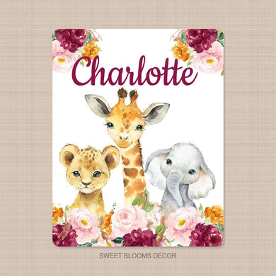 Personalized Name Fleece Elephant Flora Blanket II17