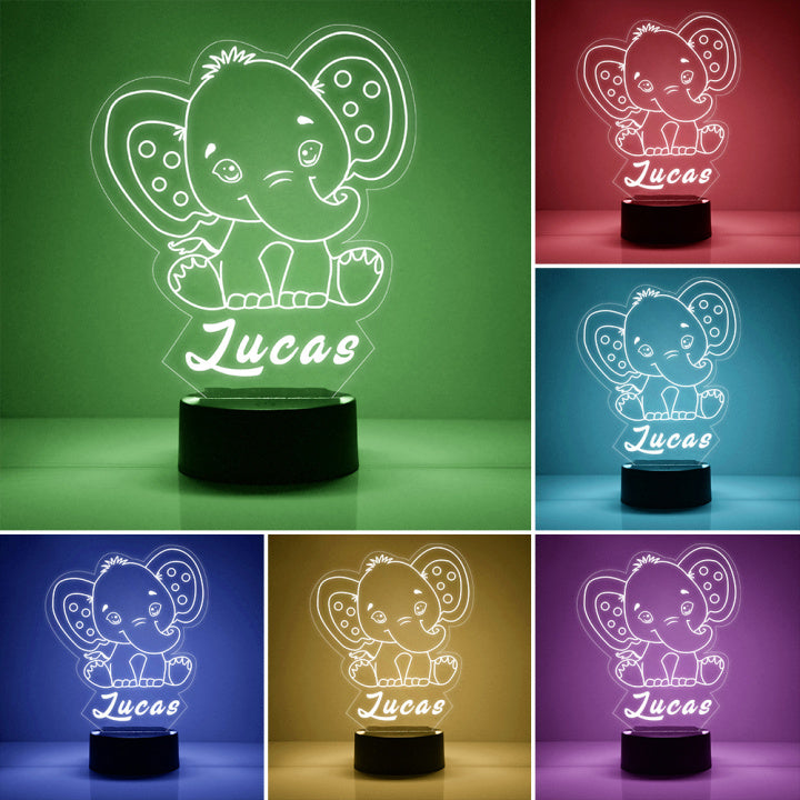 Custom Elephant Night Lights with Name / 7 Color Changing LED Lamp V02