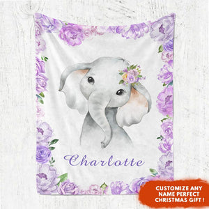 Personalized Name Fleece Blanket 16-Elephant