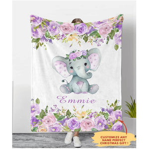 Personalized Name Fleece Blanket 14-Elephant