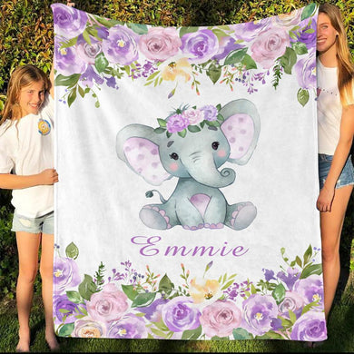 Personalized Name Fleece Blanket 14-Elephant