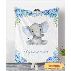 Personalized Name Fleece Blanket 17-Elephant
