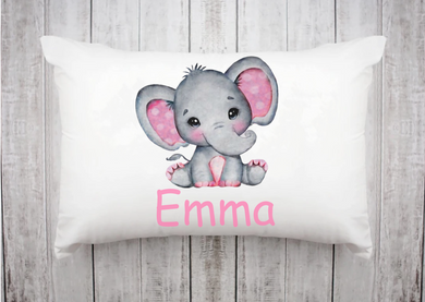 Personalized Kids Name Pillow 41 -Elephant Pink