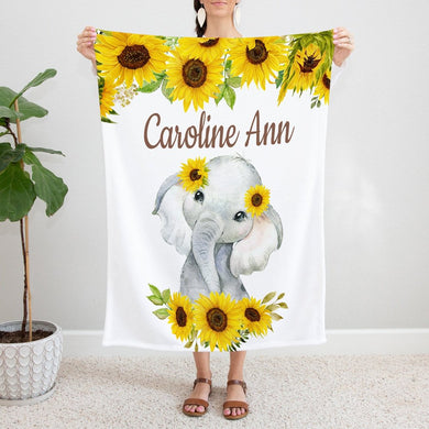 Personalized Name Fleece Elephant Flora Blanket II22