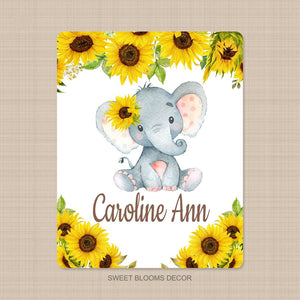 Personalized Name Fleece Elephant Flora Blanket II02
