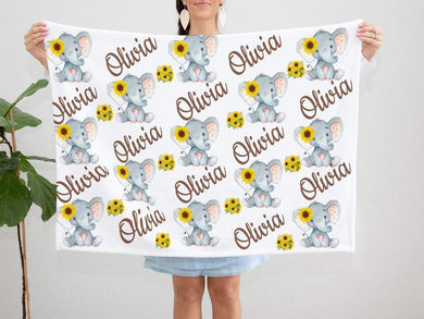 Personalized Name Fleece Elephant Flora Blanket II23