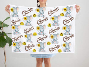 Personalized Name Fleece Elephant Flora Blanket II23