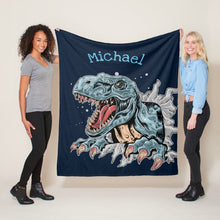 Load image into Gallery viewer, Custom Name Fleece Cartoon Dinosaur Blanket III06