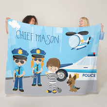 Load image into Gallery viewer, Custom Name Fleece Cartoon Police Blanket III10