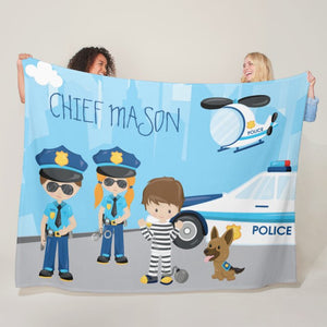 Custom Name Fleece Cartoon Police Blanket III10
