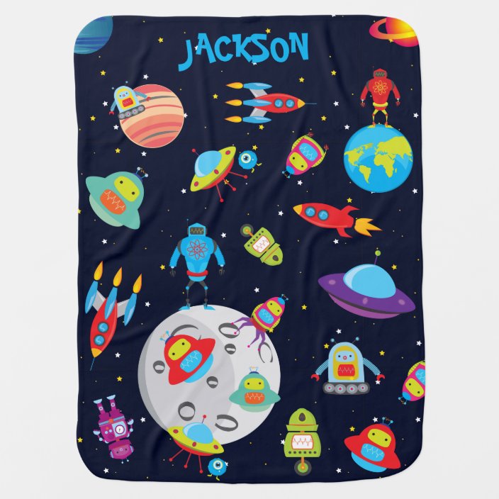 Custom Name Cartoon Robot Blanket II07