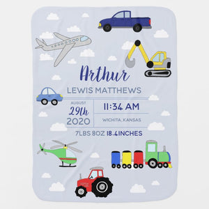 Custom Name Birth Info Fleece Cartoon Car Blanket III06